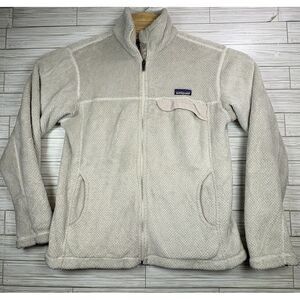 Patagonia Women's Fluffy Polyester White/Cream Full Zip‎ Up Fleece Sweater Sz Lg
